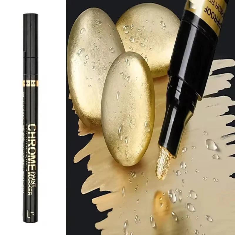 Chrome Mirror Paint Markers – Metallic Gold & Silver Liquid Ink Pens for Glass, Rock, Ceramic & Metal (1–5pcs, 2mm Nib)