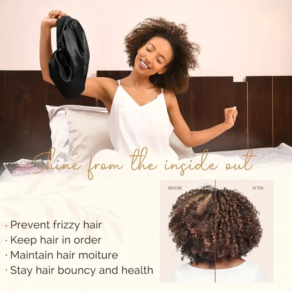 Satin Wide-Brim Shower & Sleep Cap for Women - Solid Color Silk Bonnet for Daily Hair Care