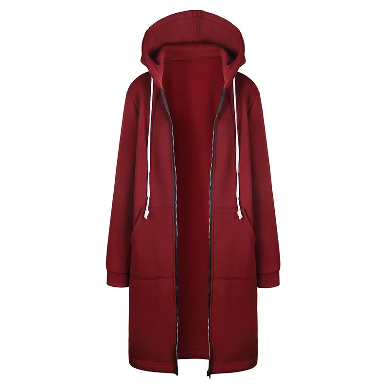 2024 Women's Autumn Winter ThickenHoodies Parkas Loose Hooded Jackets Zipper Pocket Maxi Size Sweatshirt Sports Dresses Outwe