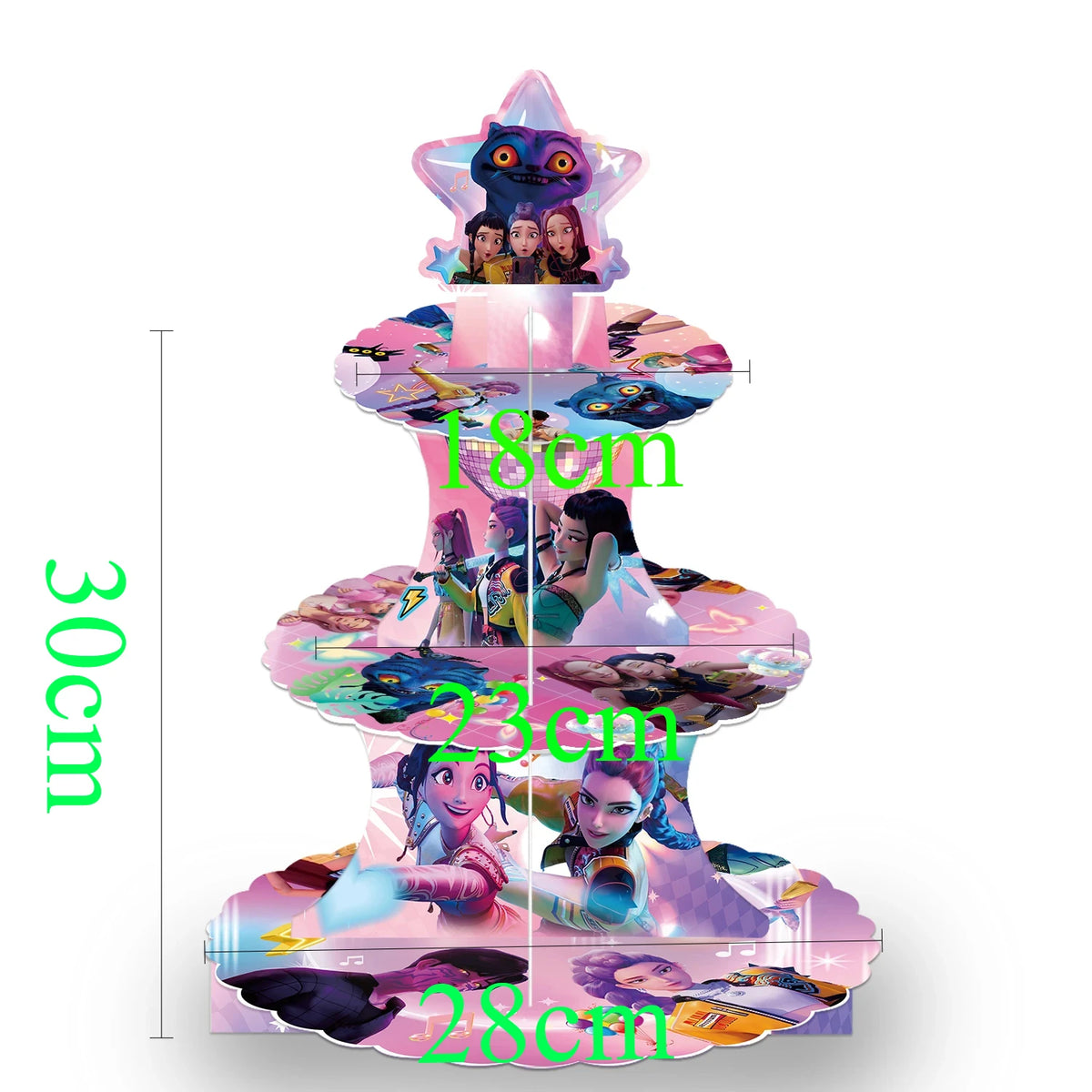 Demon Hunters 3-Tier Cake Stand – Kawaii Cartoon Halloween Party Decoration & Dessert Table Display (30cm, Red)