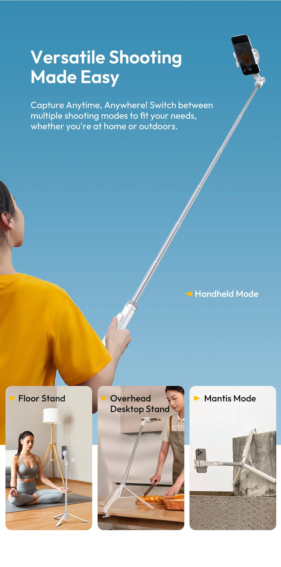 Overhead Phone Tripod with Remote