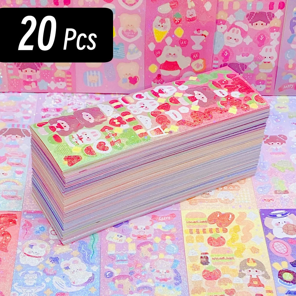 Korean Aesthetic Laser Cartoon Stickers – Cute Holographic Diary & Scrapbooking Stickers, Waterproof & Reusable (20, 60, 100 or 200pcs)