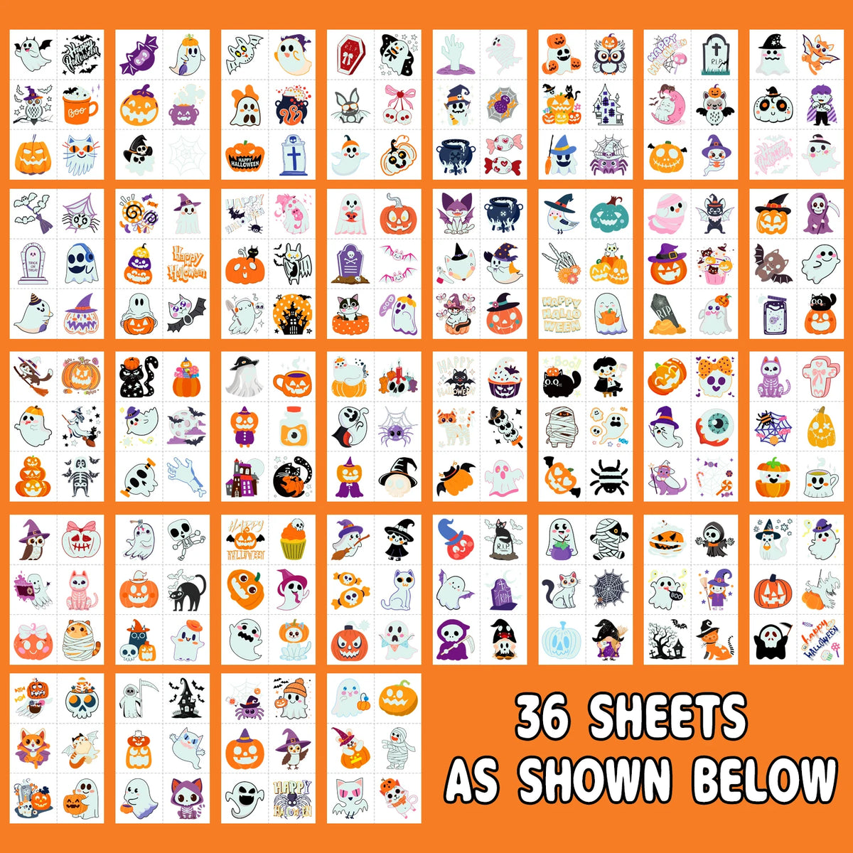 Glow-in-the-Dark Halloween Temporary Tattoos – 36 Sheets with Mixed Spooky Patterns for Party Decor & Gifts