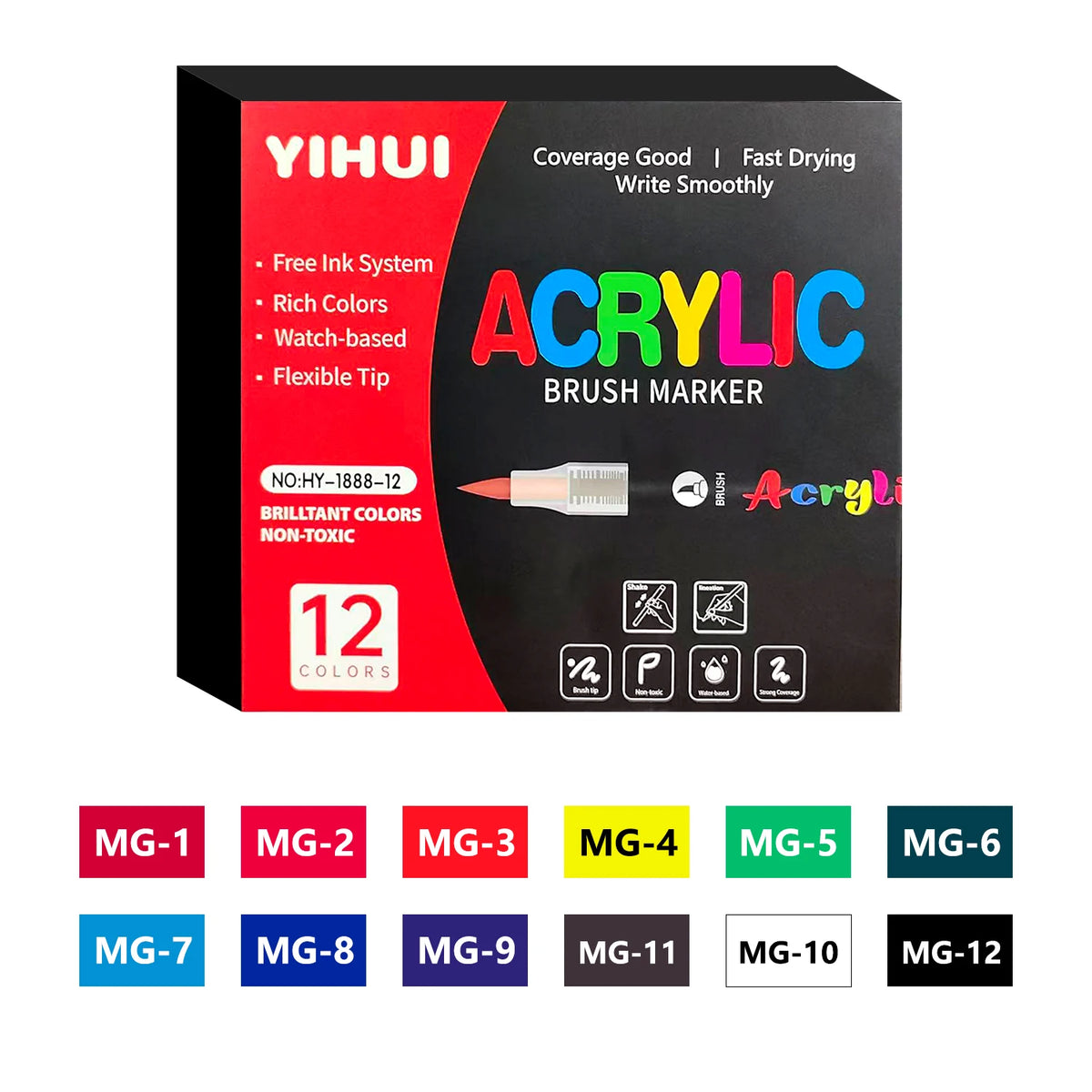 Brush Tip Acrylic Paint Markers – Flexible Paint Pens for Rock, Wood, Stone & Glass DIY Crafts (12, 24, 36, 48 or 60 Colours)