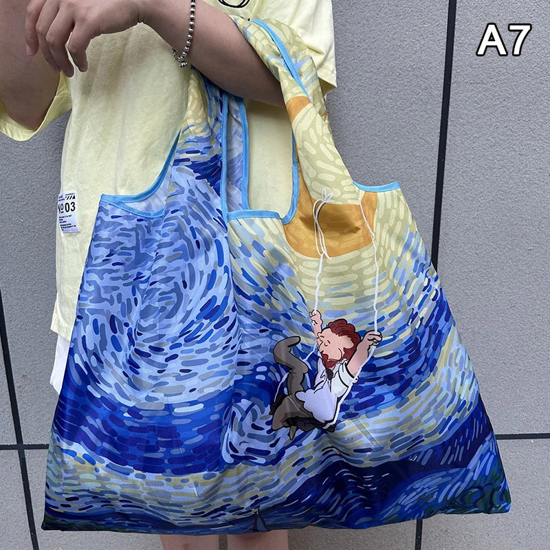 Foldable Nylon Shopping Tote Bag – Reusable Grocery & Travel Shoulder Bag