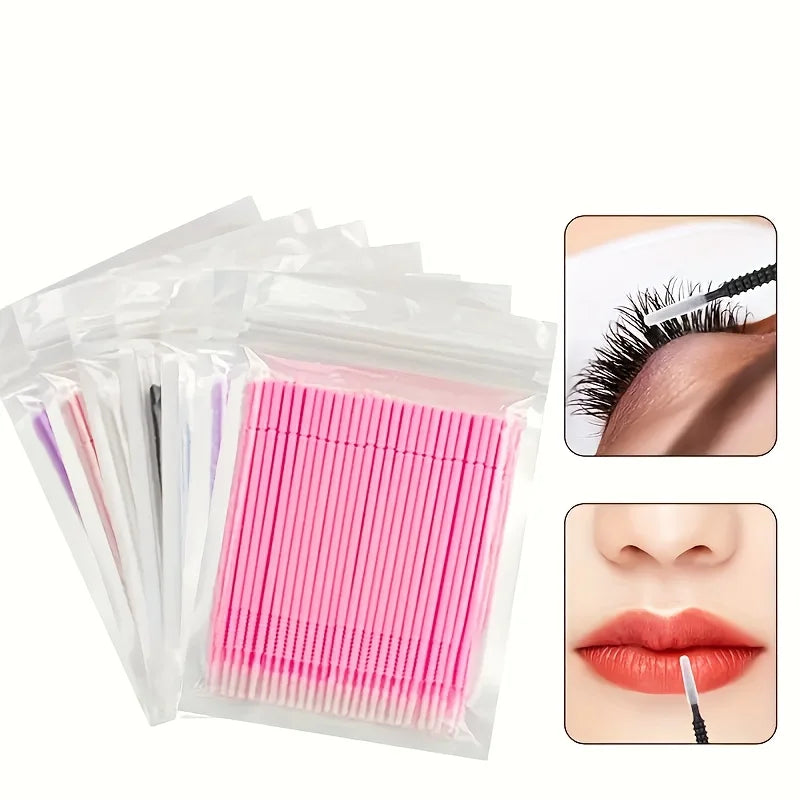 100-Pack Disposable Micro Cotton Swabs – Lash Extension & Makeup Cleaning Brush