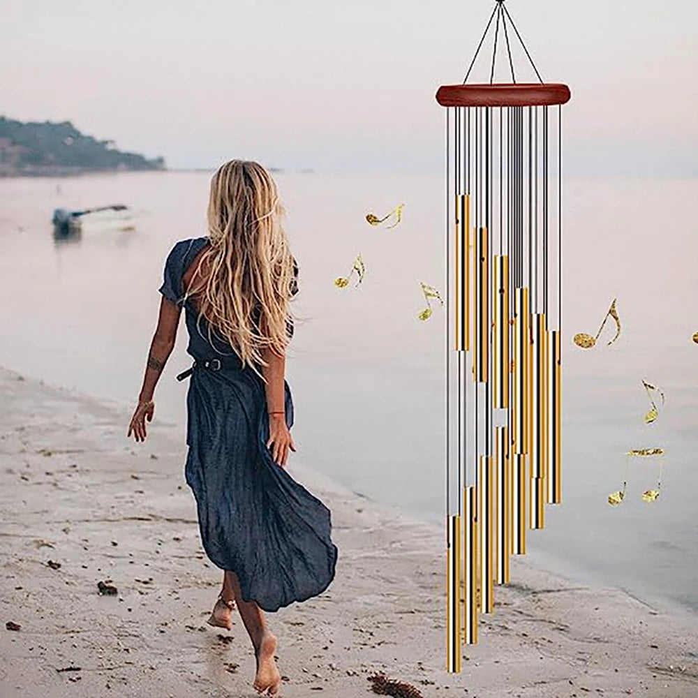 12-Tube Aluminum Alloy Wind Chimes with Gold & Silver Bells – Indoor/Outdoor Decor