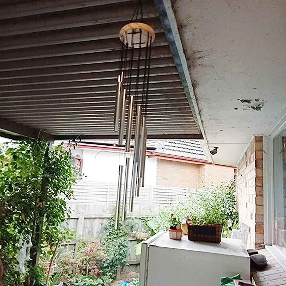 12-Tube Aluminum Alloy Wind Chimes with Gold & Silver Bells – Indoor/Outdoor Decor