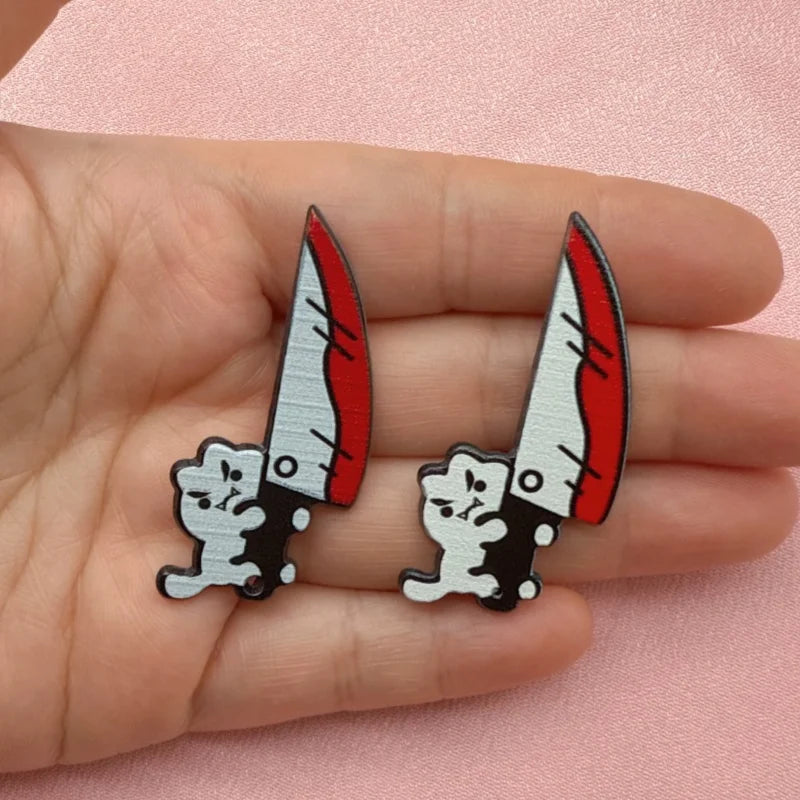 12pcs Acrylic Halloween Sword & Knife Charm Set – DIY Earrings, Necklace & Keychain Pendants