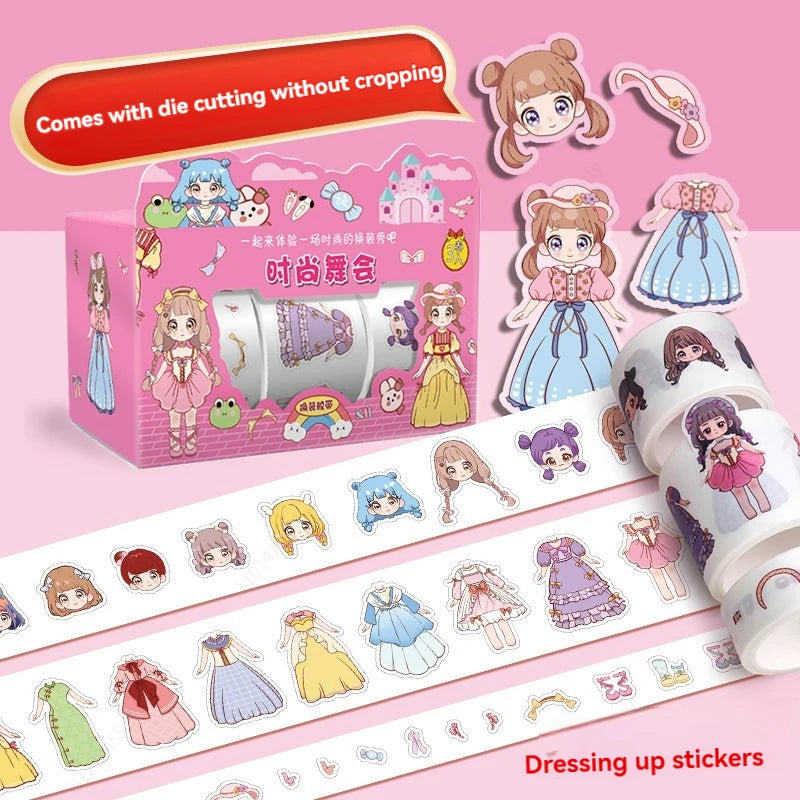 Princess Dress-Up Washi Tape – Cute Cartoon Character Clothes Decoration Tape for Kids’ Journals, Handbooks & Scrapbooks (1 B