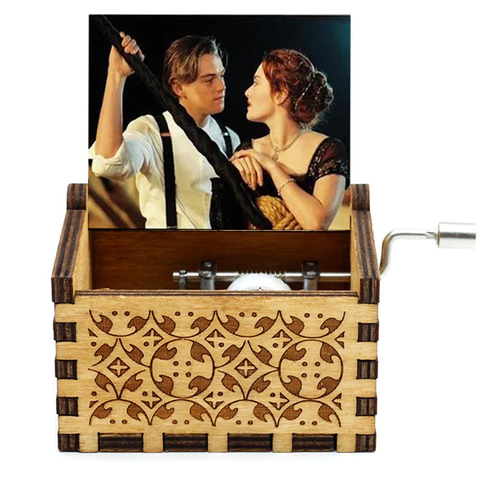 Antique Carved Wooden Hand Crank Music Box – Extended Song Collection with Halloween & Classic Themes