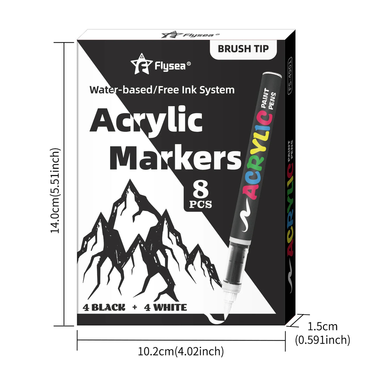 Flysea Black & White Acrylic Paint Markers – Large Ink Capacity 8-Pack for Illustration, Sketching, Wood, Glass & Fabric (All