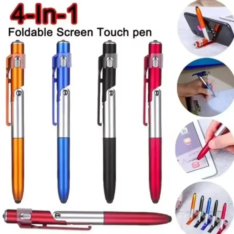 4-in-1 Multifunction Ballpoint Pen Stylus – Touchscreen Stylus, Flashlight & Tablet Stand in One (Green, Orange, Black or Blu