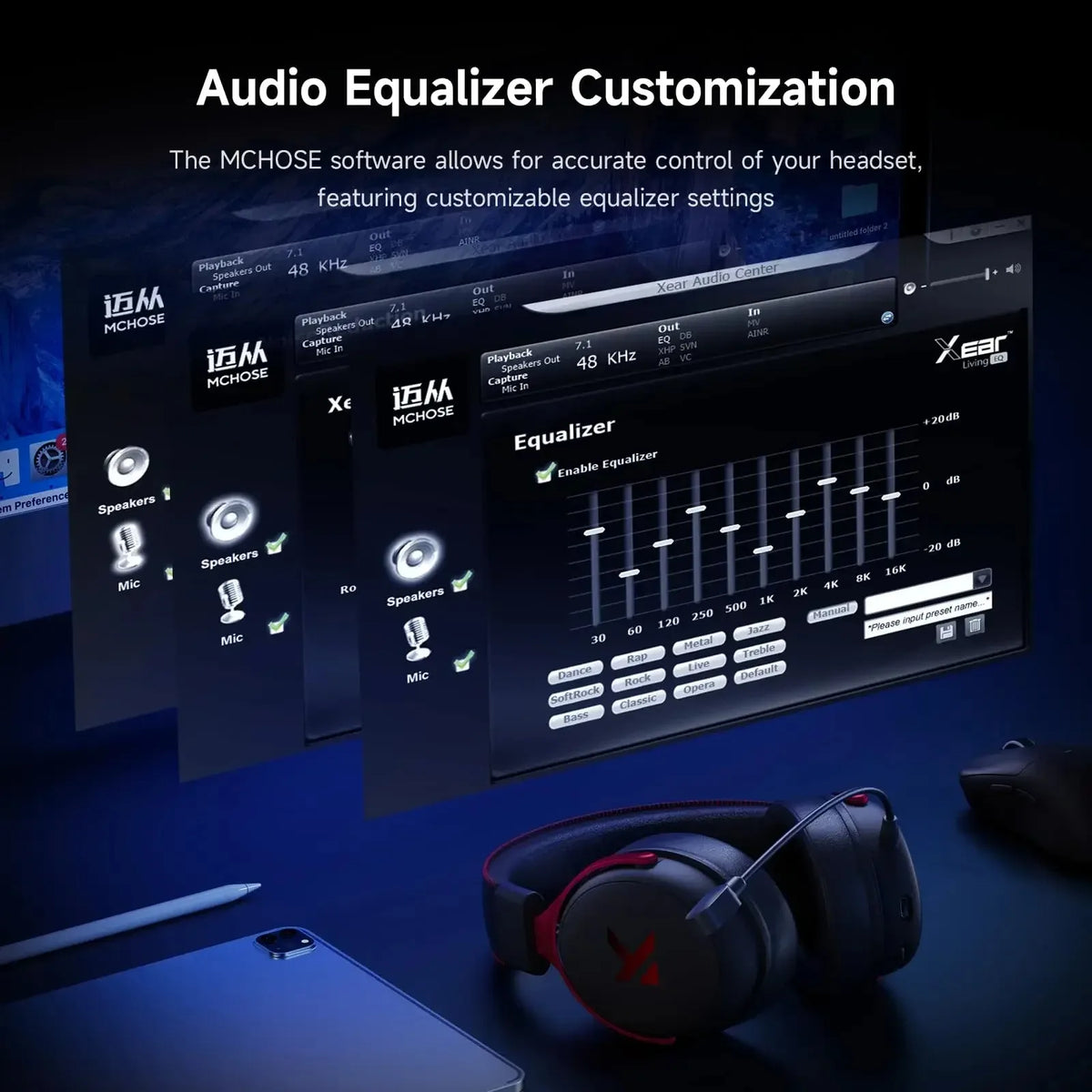 MCHOSE V9 Pro Wireless Gaming Headset 7.1Surround Sound Headphones Noise Canceling Mic Low Latency Lightweight for PS5 PC SWI
