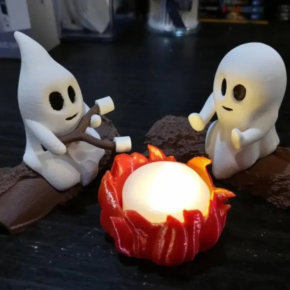 Halloween Ghost Campfire Scene Decor Set – Spooky Outdoor & Indoor Haunted House Props with Dog & Cat Ghost Figures