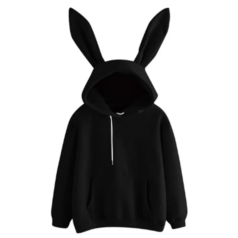 2025 autumn and winter new women's clothing Harajuku Wei hooded rabbit hoodie solid color loose casual women's top women's co