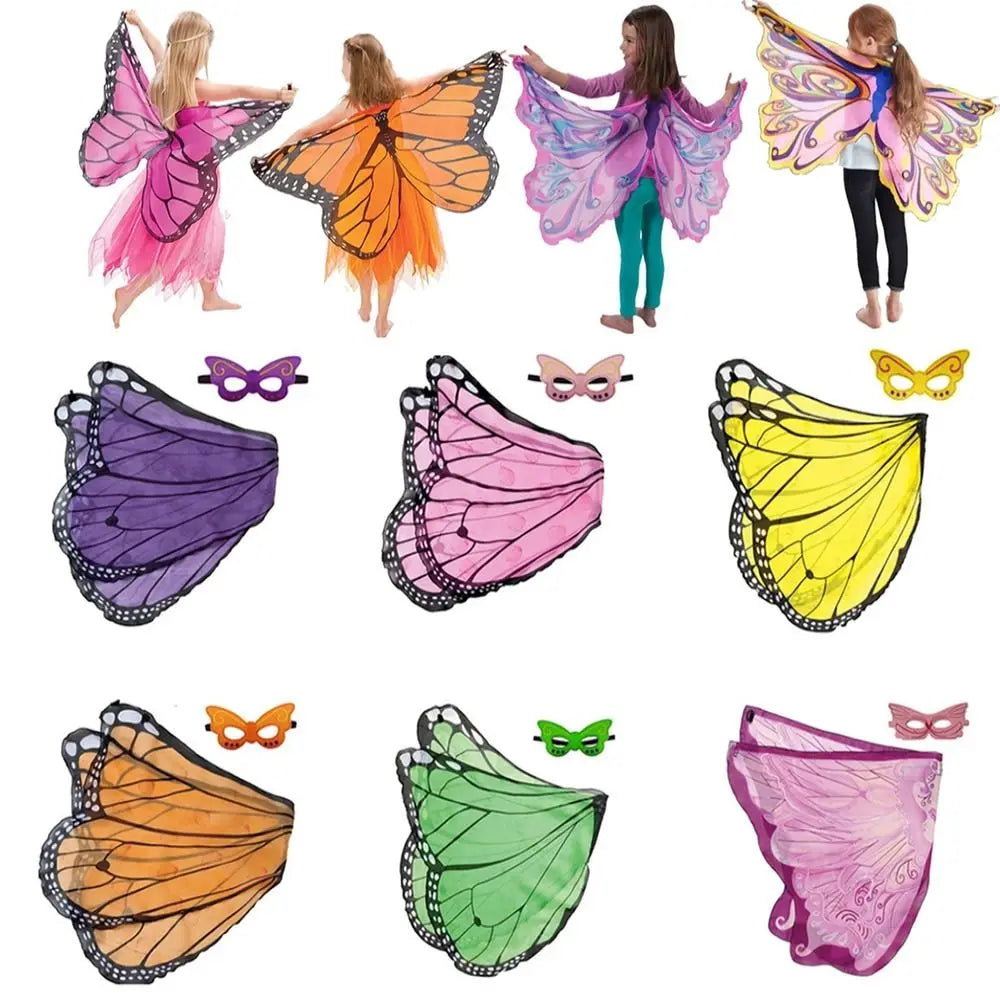 Kids Butterfly & Angel Wings Shawl Cape – Fairy Elf Costume for Halloween, Cosplay, Dance & Stage Performance (Multiple Color