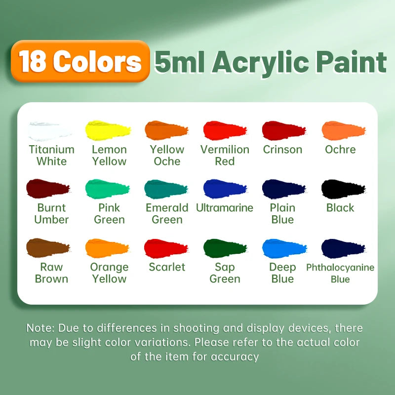 Acrylic Paint Set – Waterproof Rich Pigment Tubes for Canvas, Glass, Rock & Paper DIY Art (12, 18 or 24 Colours, 5ml each)