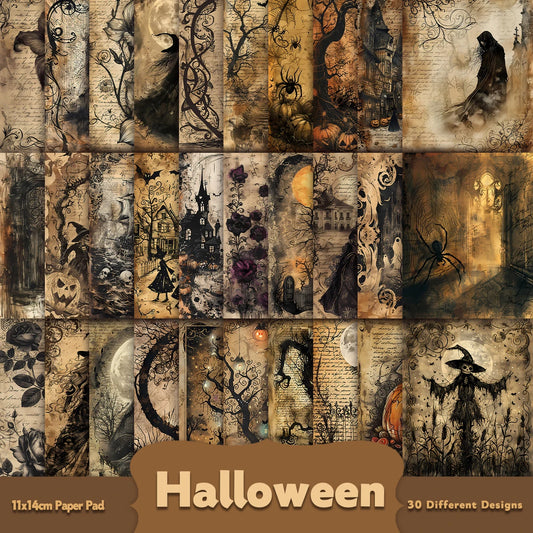 30pcs Retro Halloween Decorative Craft Paper Set – Witch, Lantern & Ghost Designs for Scrapbooking & Gifting