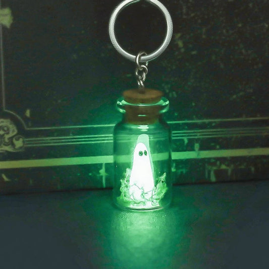 Adopt a Ghost – Glow-in-the-Dark Ghost in a Bottle Keychain | Halloween Gift & Everyday Lucky Charm (White or Blue)