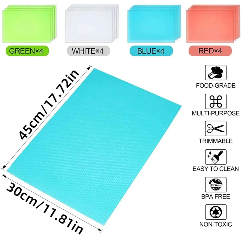 4PCS EVA Waterproof Refrigerator Liner Mat Washable Mildew Kitchen Pad Anti-oil Cabinet Drawer Placemat Heat-insulat Fridge M