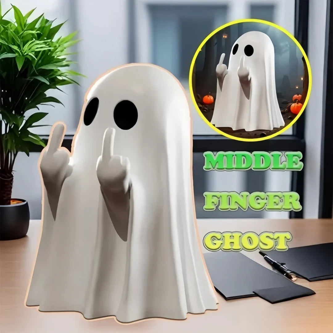 1 PCSCute Ghost Resin Statue With Middle Finger Spooky Halloween Decor For Shelf Mantel Coffee Table Display Home Party Ornam