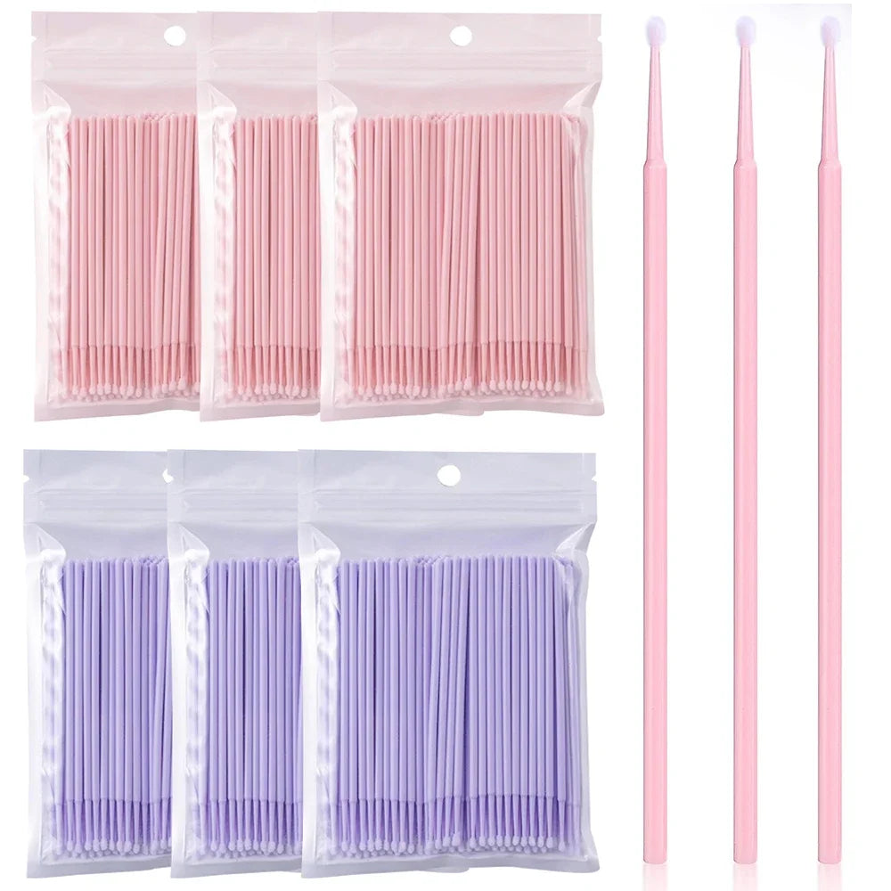 100-Pack Disposable Micro Cotton Swabs – Lash Extension & Makeup Cleaning Brush
