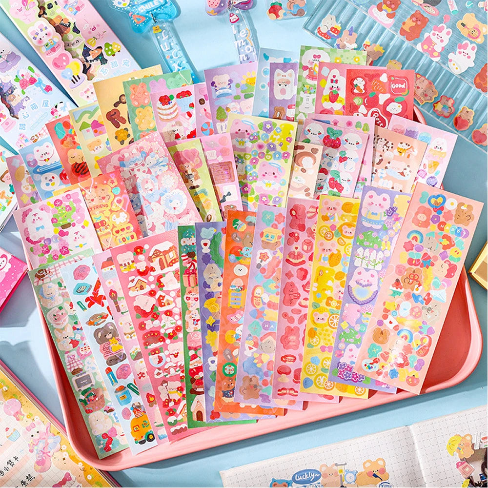 Korean Aesthetic Laser Cartoon Stickers – Cute Holographic Diary & Scrapbooking Stickers, Waterproof & Reusable (20, 60, 100 