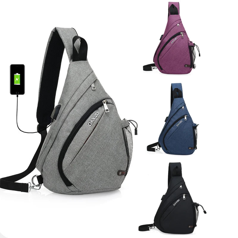 Unisex Sling Chest Bag with USB Charging Port – Crossbody Travel & Sports Bag