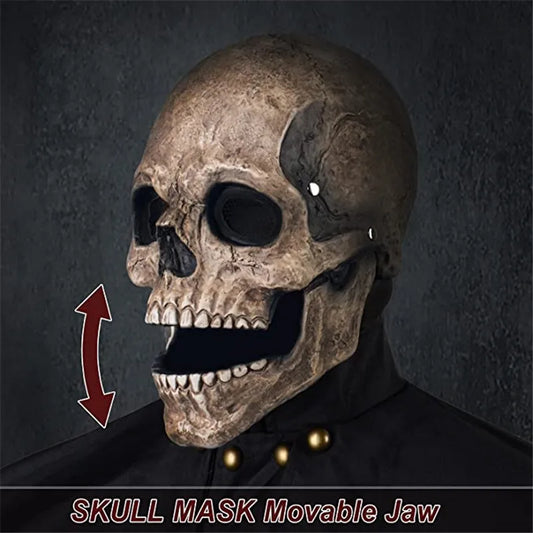 Full Head Skull Helmet Mask with Movable Jaw – Realistic Horror Latex Headgear for Halloween & Cosplay