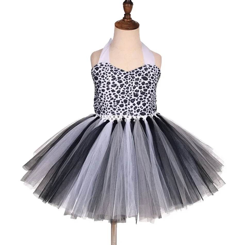 Girls’ Animal Print Tutu Costume Dress – Forest Theme Halloween Cosplay & Dance Performance Set for Kids