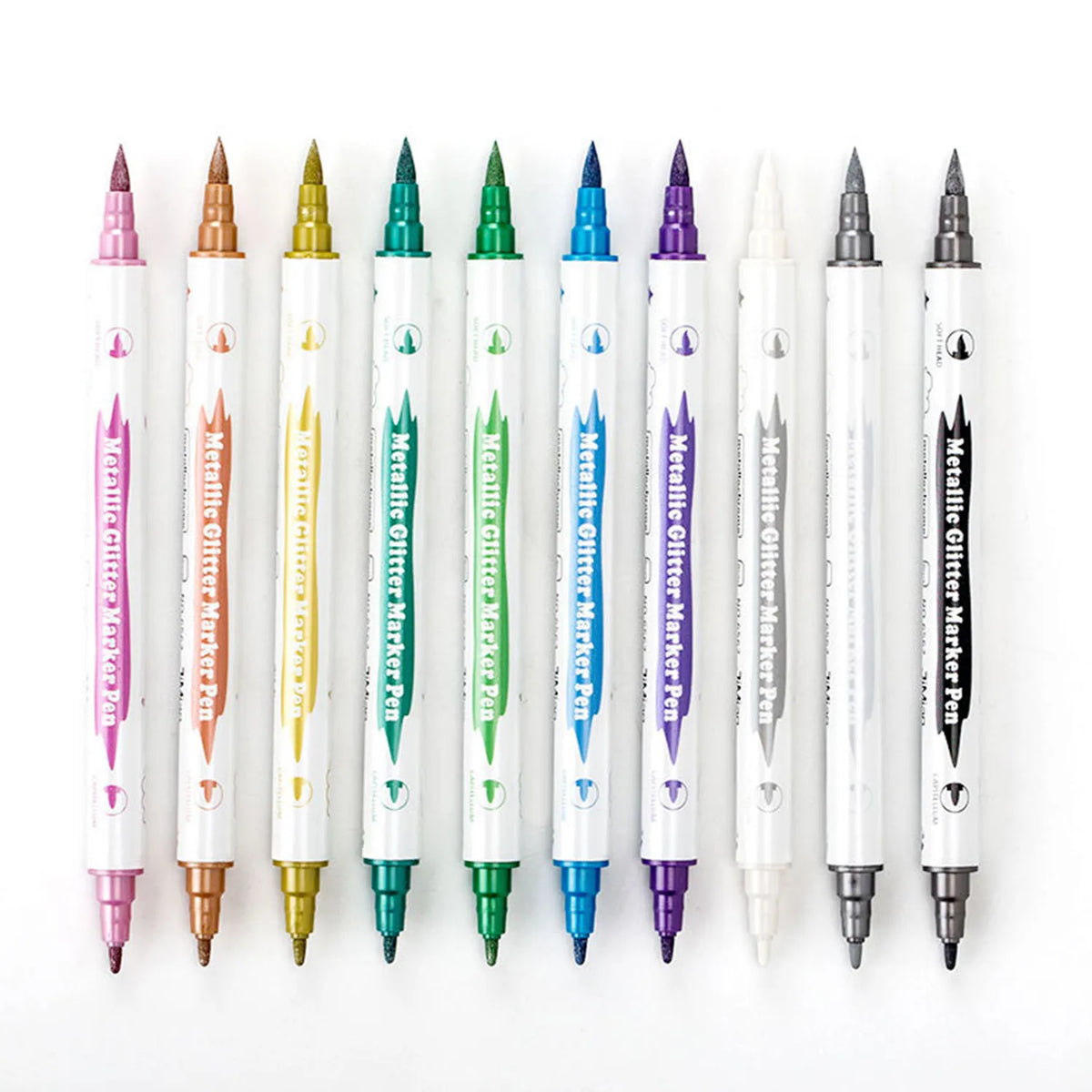 Dual-Nib Metallic Art Markers – 10-Colour Set with Fine & Brush Tips for Scrapbooking, Card Making & DIY Crafts