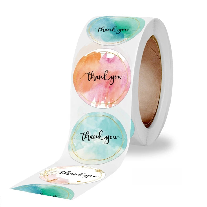 "Thank You" Round Stickers – 1 inch Envelope Seal Labels for Packaging, Weddings, Party Favours & Handmade Gifts (50–500pcs, Multiple Designs)