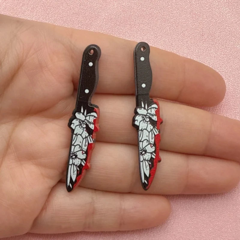 12pcs Acrylic Halloween Sword & Knife Charm Set – DIY Earrings, Necklace & Keychain Pendants