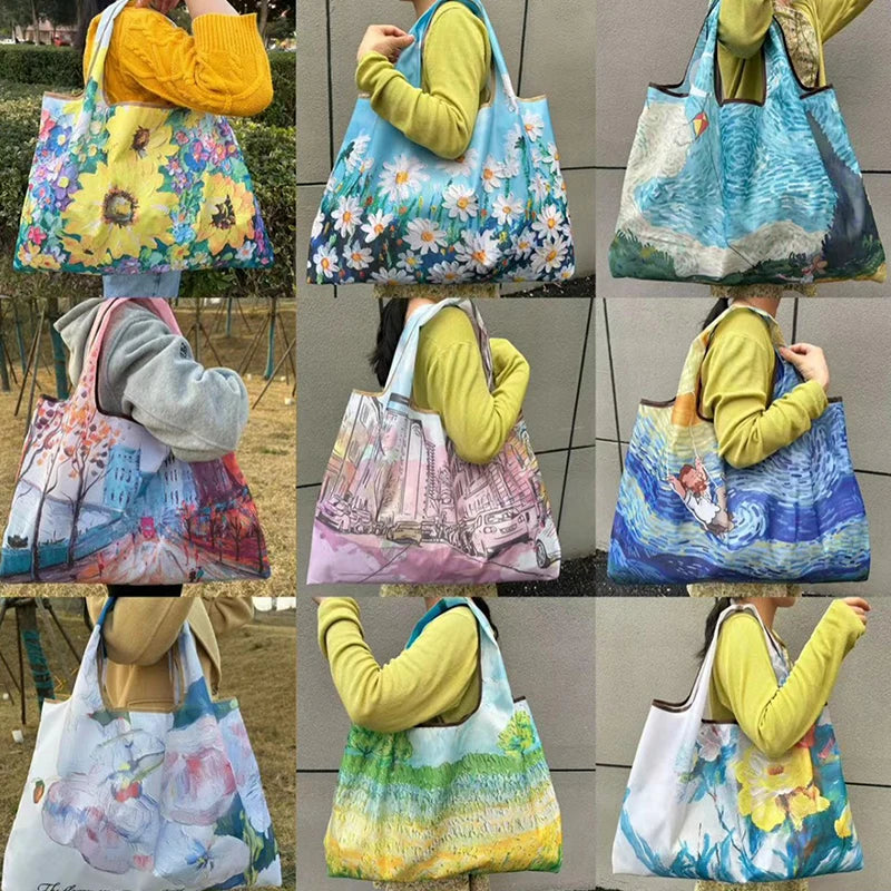 Foldable Nylon Shopping Tote Bag – Reusable Grocery & Travel Shoulder Bag