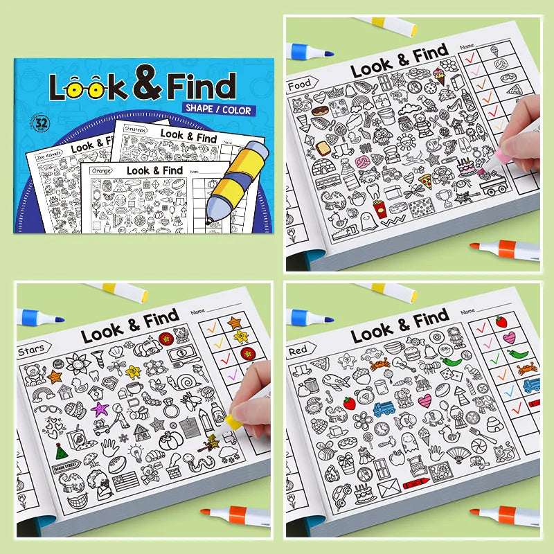 Children’s Search & Find Activity Book – Visual Perception, Colouring, Focus & Handwriting Exercises for Kids (32 Pages)