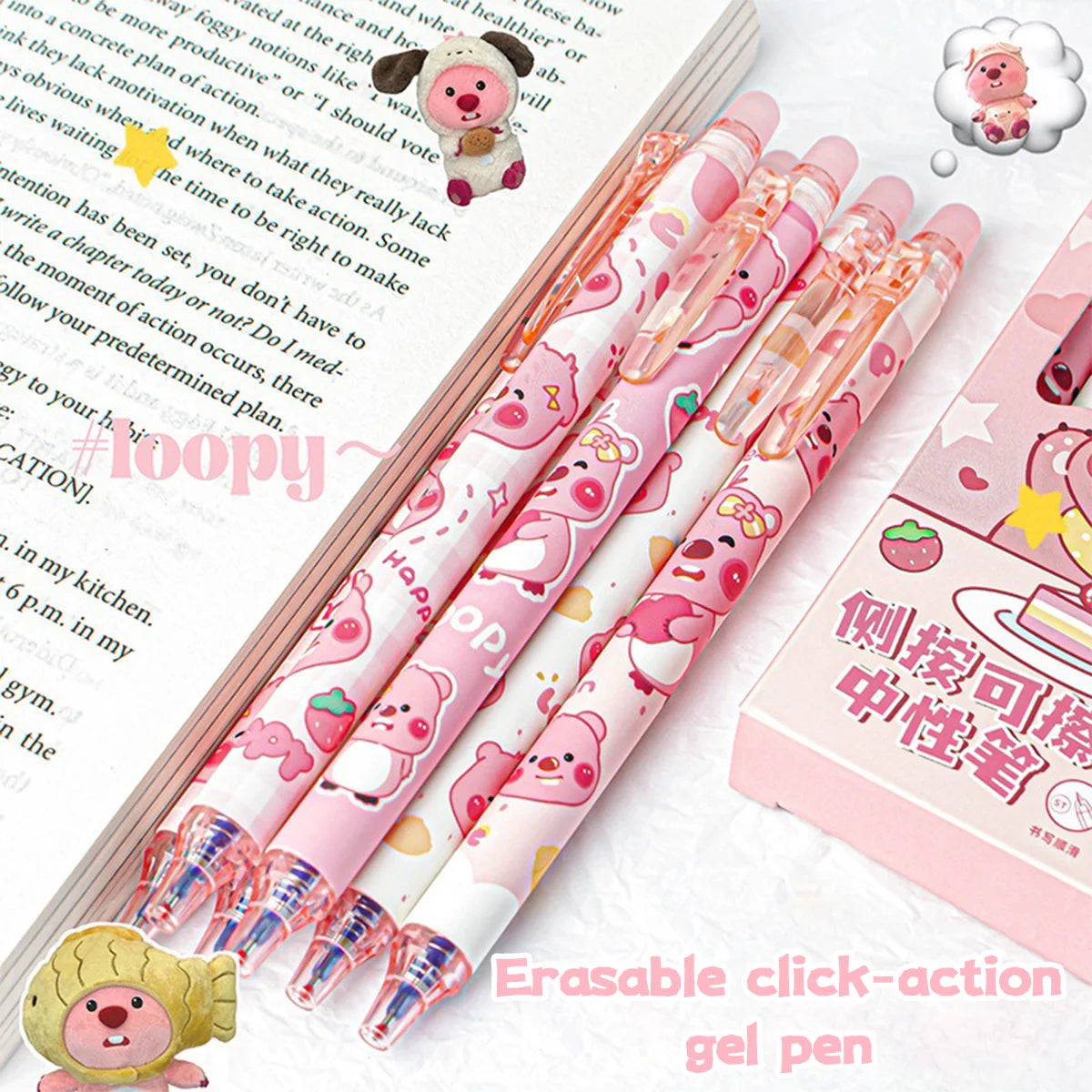 Capybara Erasable Refillable Gel Pens – Smudge-Free 0.5mm Cute Animal Stationery for Students & Office (5- or 6-Pack)