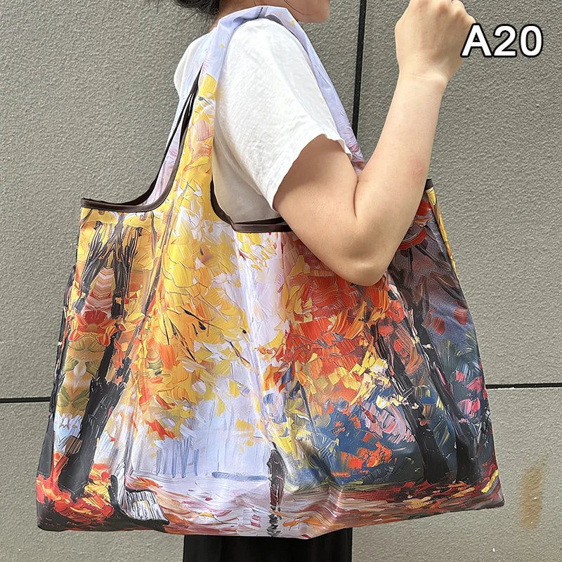 Foldable Nylon Shopping Tote Bag – Reusable Grocery & Travel Shoulder Bag