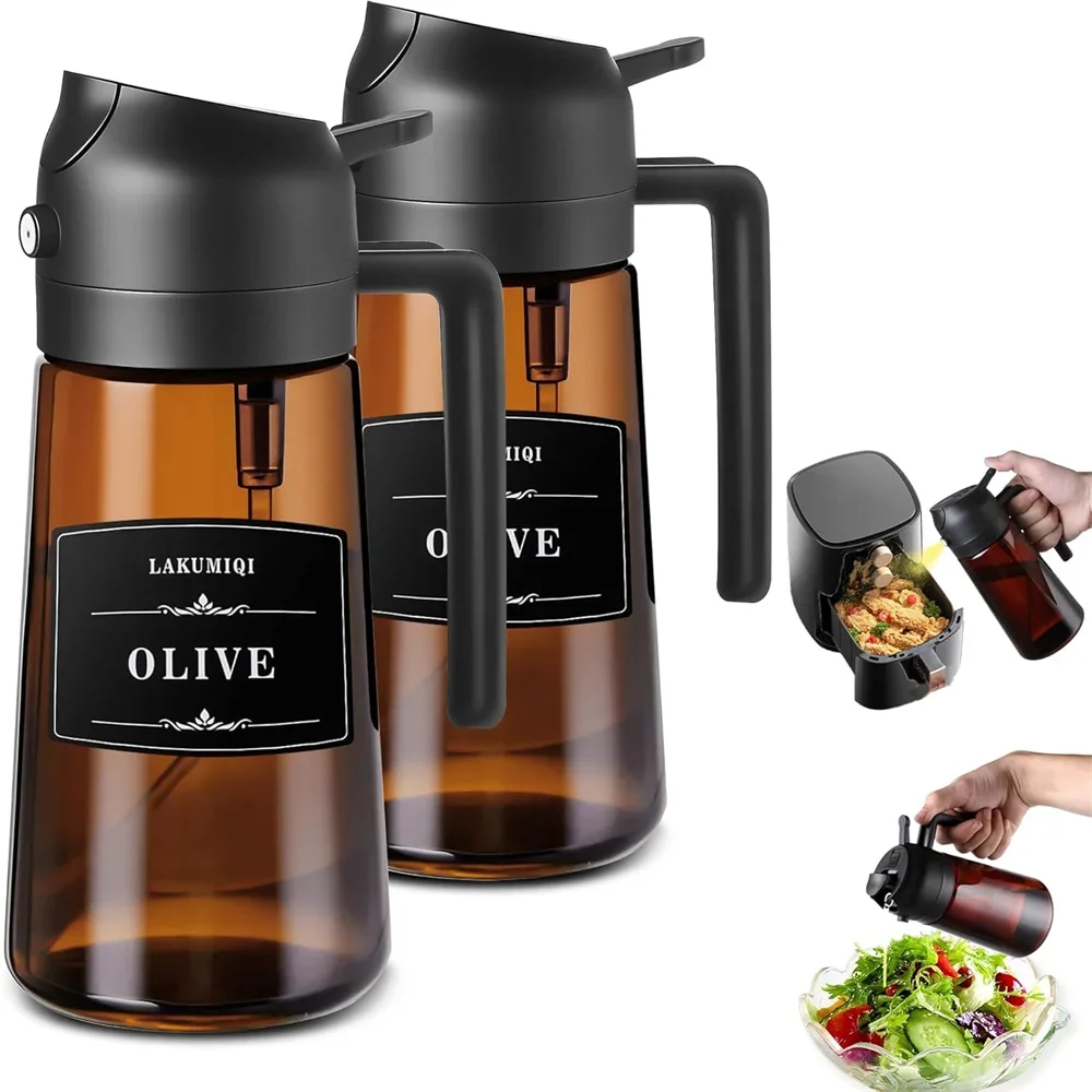 2-in-1 Glass Oil Sprayer & Dispenser – 16oz Leakproof Olive Oil Bottle