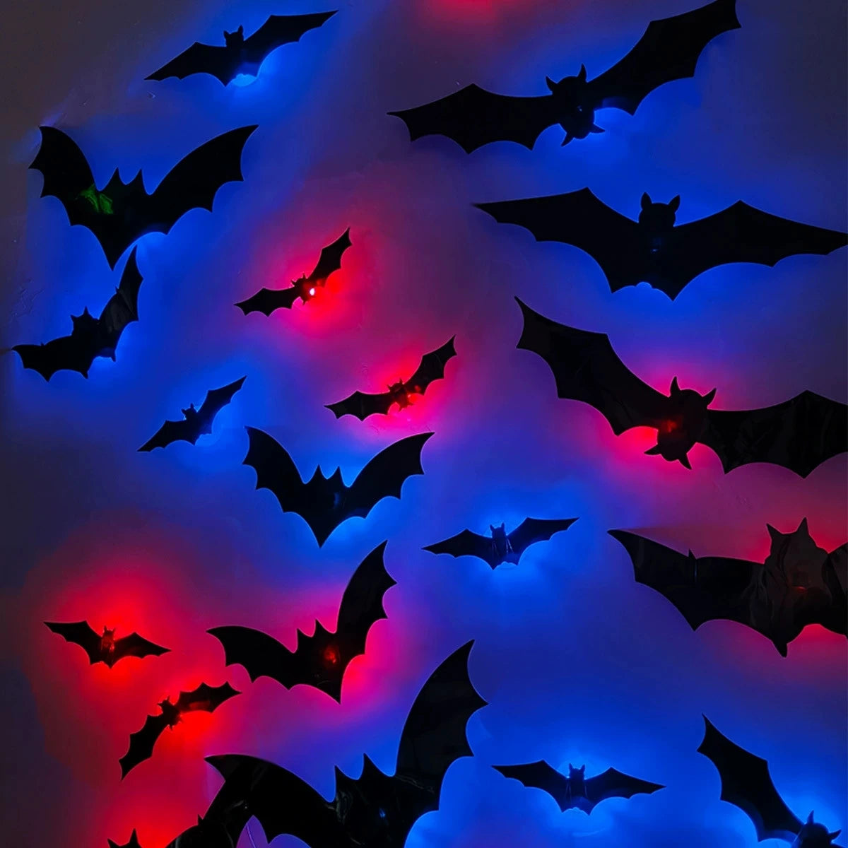 3D LED Bat Wall Decal Night Lights – 12 or 24pc Stereoscopic Bat Stickers for Halloween Party & Festival Decoration