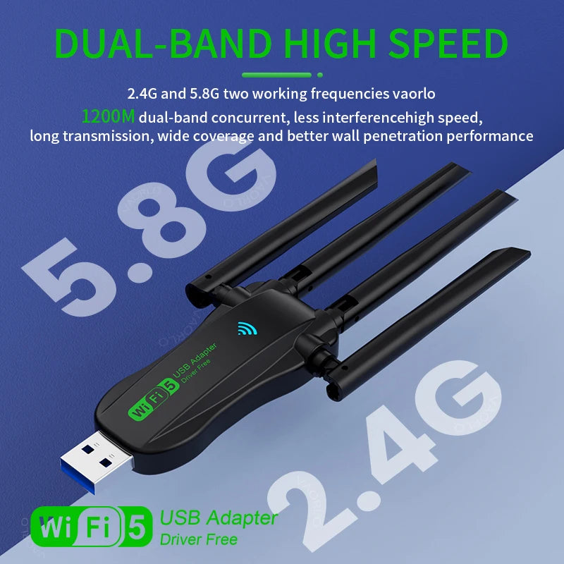 1200Mbps Dual-Band WiFi USB 3.0 Adapter (2.4G/5GHz)