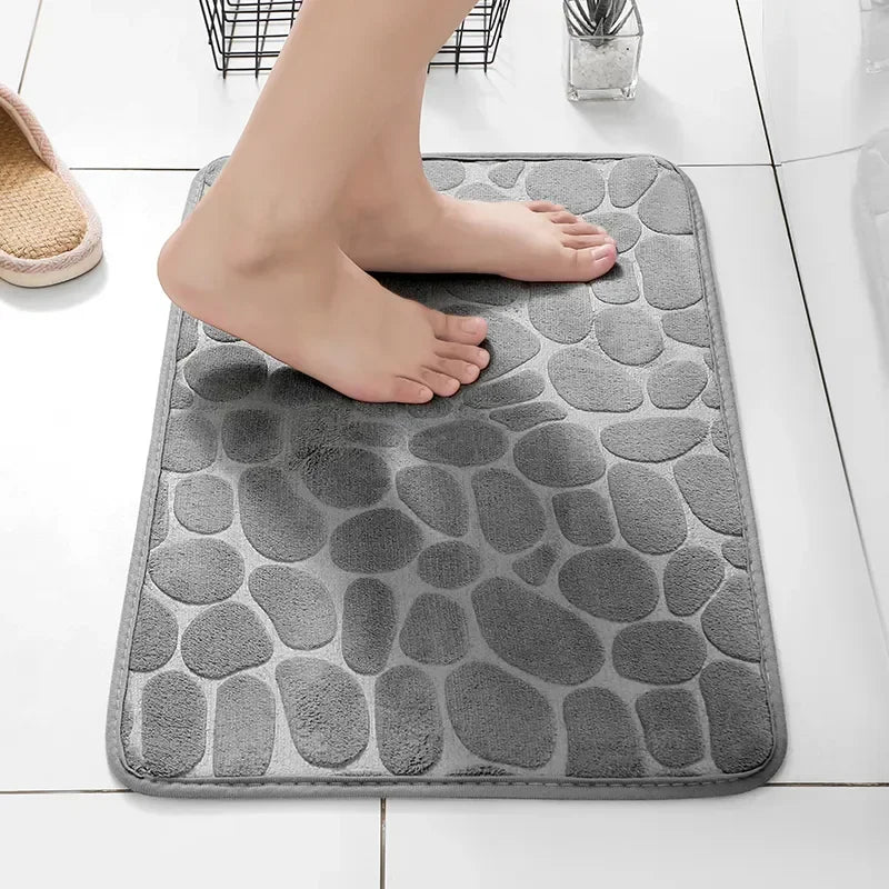 1PC Memory Foam Velvet Carpet Embossed Non-Slip Mat for Bathroom Living Room Cobblestone Floor Home Decorative Rug