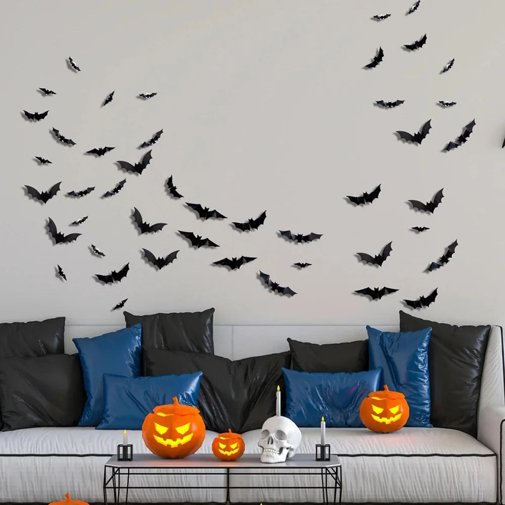 3D LED Bat Wall Decal Night Lights – 12 or 24pc Stereoscopic Bat Stickers for Halloween Party & Festival Decoration