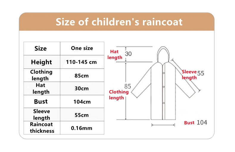 Kids Student Hooded Jacket Children Girl Boy Rain Coat Poncho Raincoat Cover Long Transparent Rainwear Waterproof Hooded