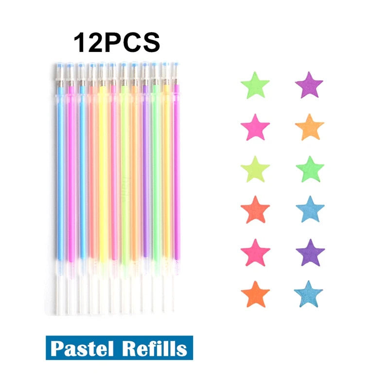 Kissbuty Glitter, Metallic, Pastel & Highlighter Gel Pens – 1.0mm Coloring Pens with Refills for Journaling, Art & Adult Colouring Books (12pcs)