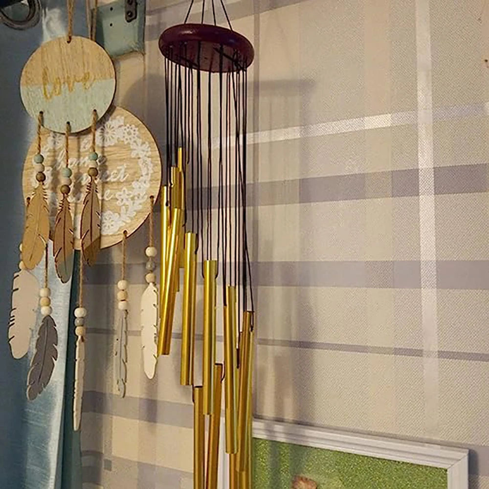 12-Tube Aluminum Alloy Wind Chimes with Gold & Silver Bells – Indoor/Outdoor Decor