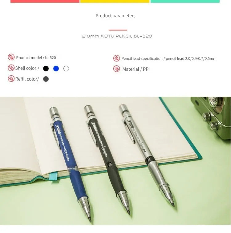 2.0mm Mechanical Pencil Set with 2B Lead Refills – Black & Colour Leads for Writing, Sketching, Drawing & Art (Pencil Sets & Refill Packs)