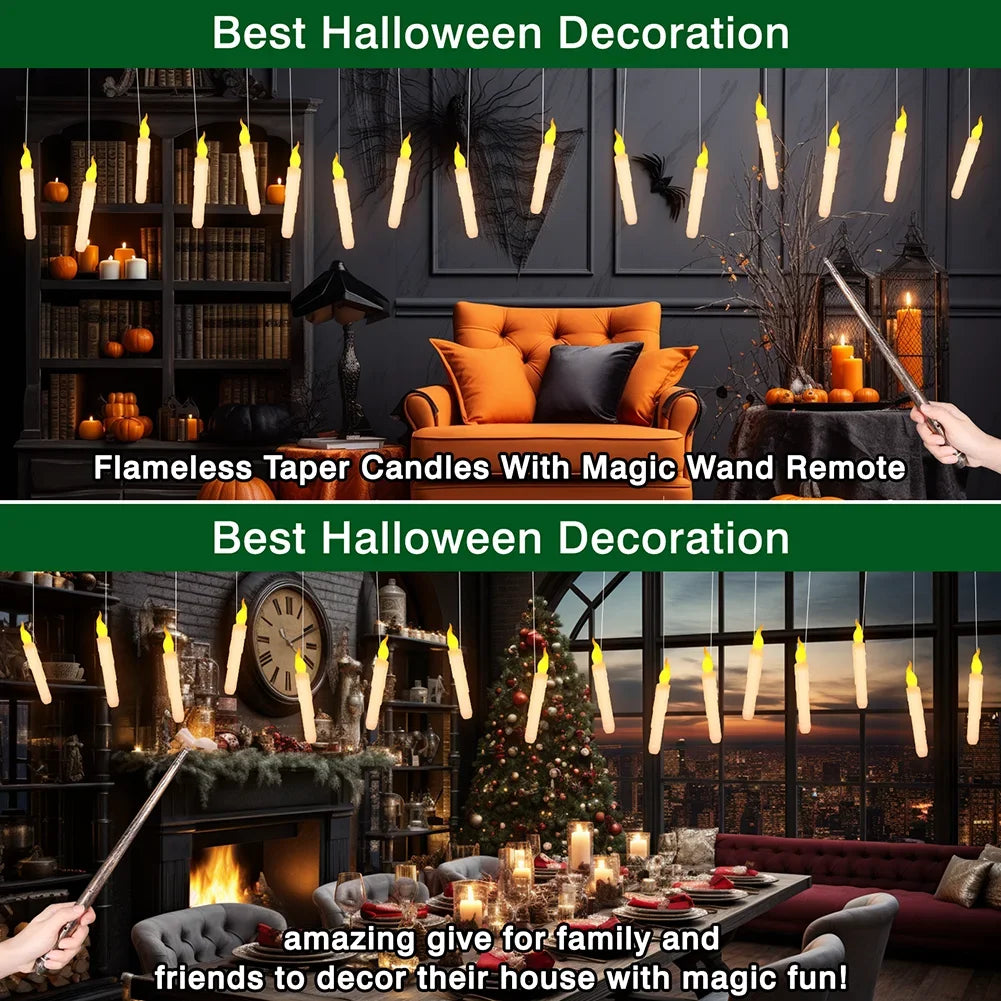 LED Floating Candles with Magic Wand Remote – Flameless Hanging Taper Candles for Halloween, Parties & Home Decor