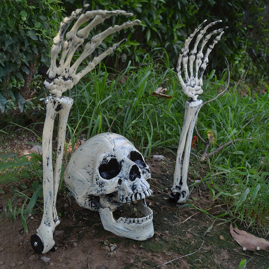Skeleton Skull & Hand Garden Ground Stakes – Halloween Yard Decor Bone Inserts for Haunted Outdoor Scenes