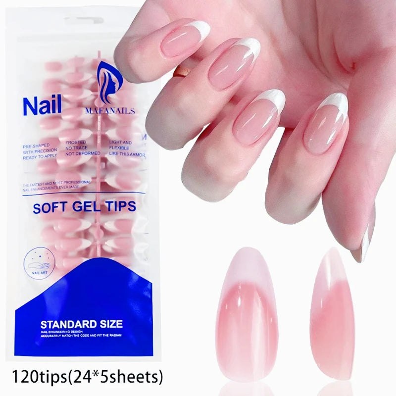 Press-On Toenails – 120pcs Short Square French Pink Soft Gel False Toe Nail Tips